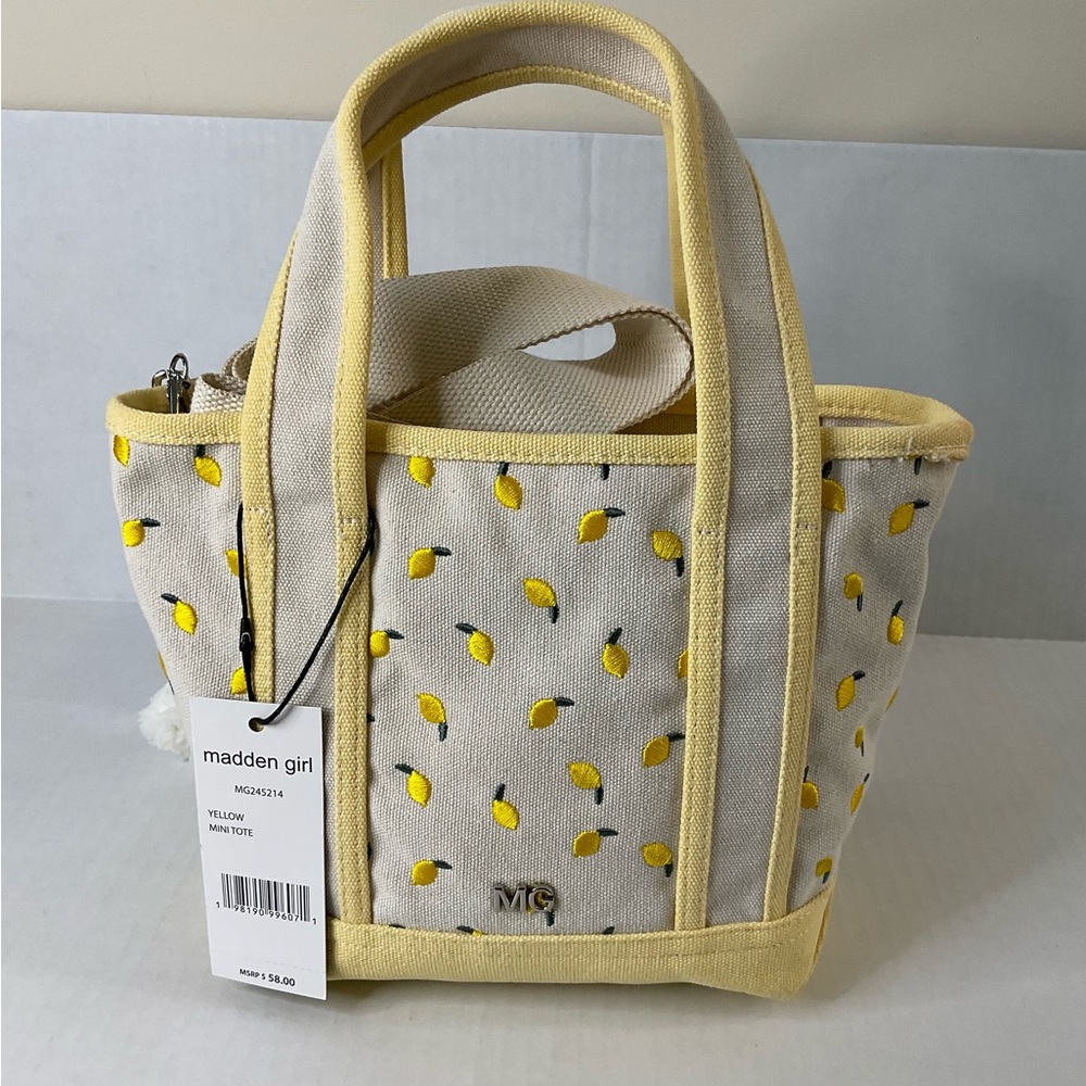 Madden Girl Yellow Lemon Print Tote Bag